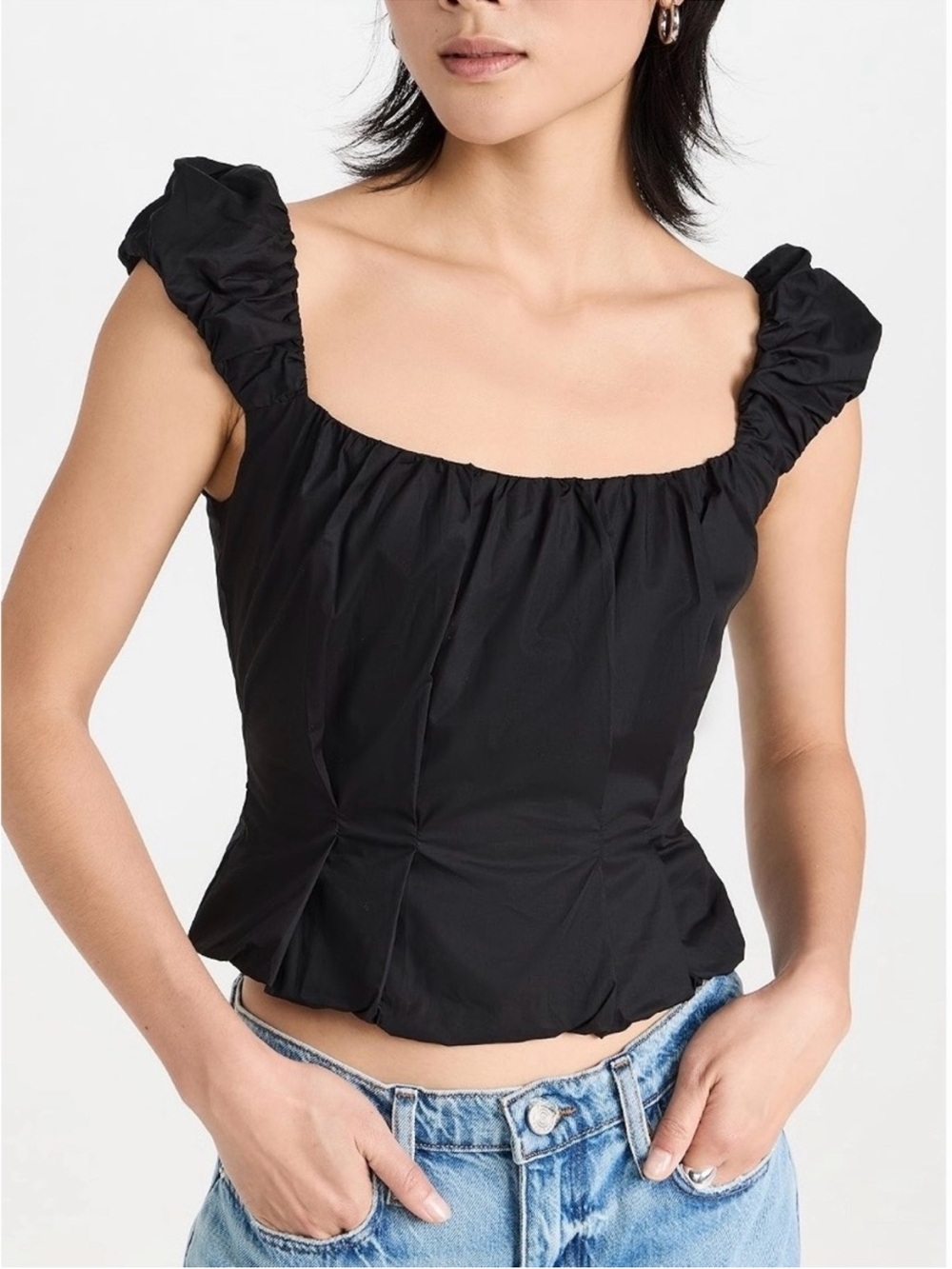 NWT Lioness Almost Famous Black Ruched Square-Neck Crop Top